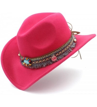 Cowboy Hats Classic Gem Straw Tassel Felt Cowgirl Hat Sombrero Band Décor Funny Party Cap - Rose Red - CS18ECTS878 $60.94