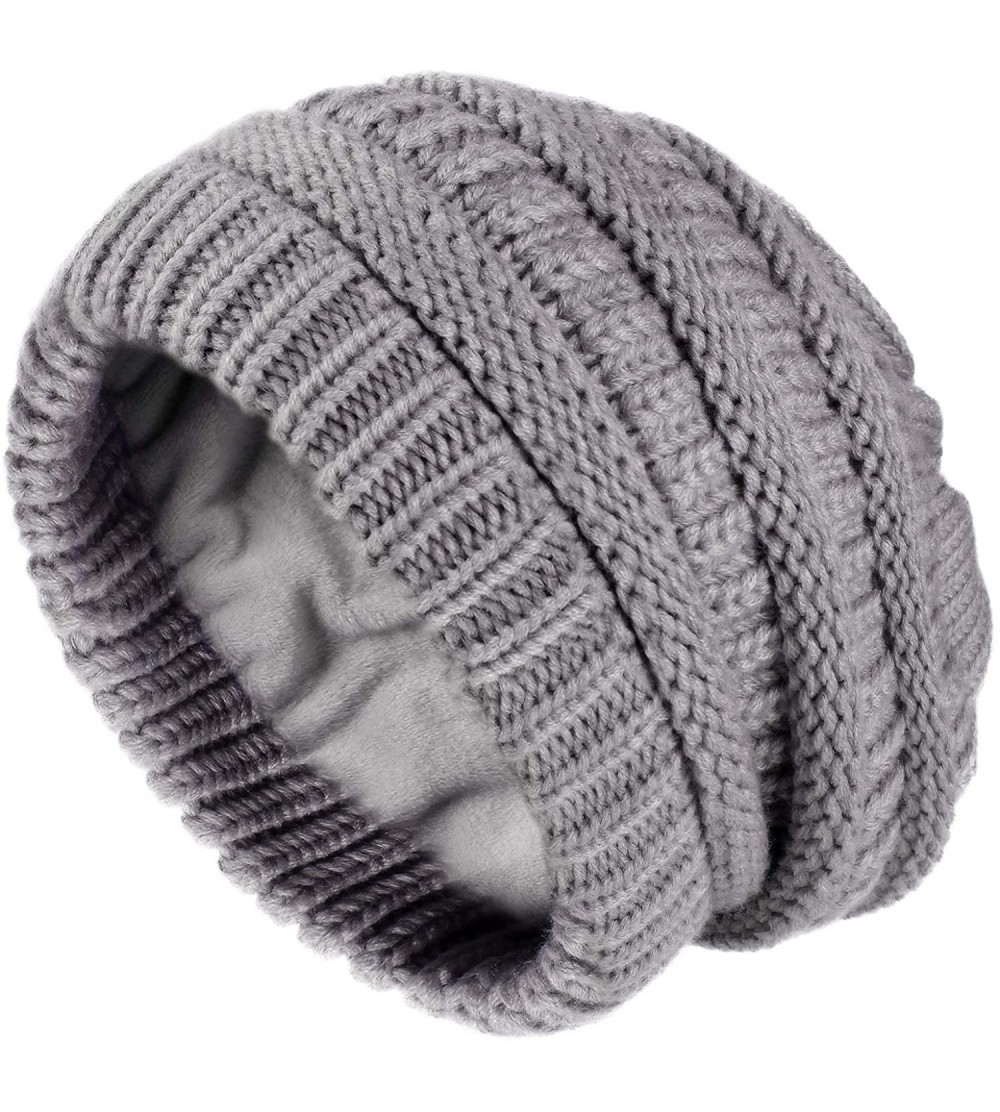 Skullies & Beanies Winter Beanie Hats for Women Cable Knit Fleece Lining Warm Hats Slouchy Thick Skull Cap - Grey - CI18XAMM2...