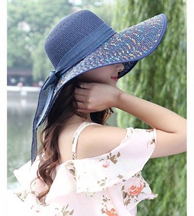 Sun Hats Sun Hat for Women Girls Large Wide Brim Straw Hats UV Protection Beach Packable Straw Caps - Bd-navy - C118SX68GRA $...