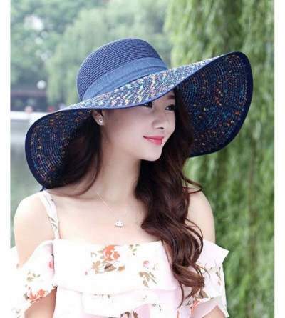 Sun Hats Sun Hat for Women Girls Large Wide Brim Straw Hats UV Protection Beach Packable Straw Caps - Bd-navy - C118SX68GRA $...