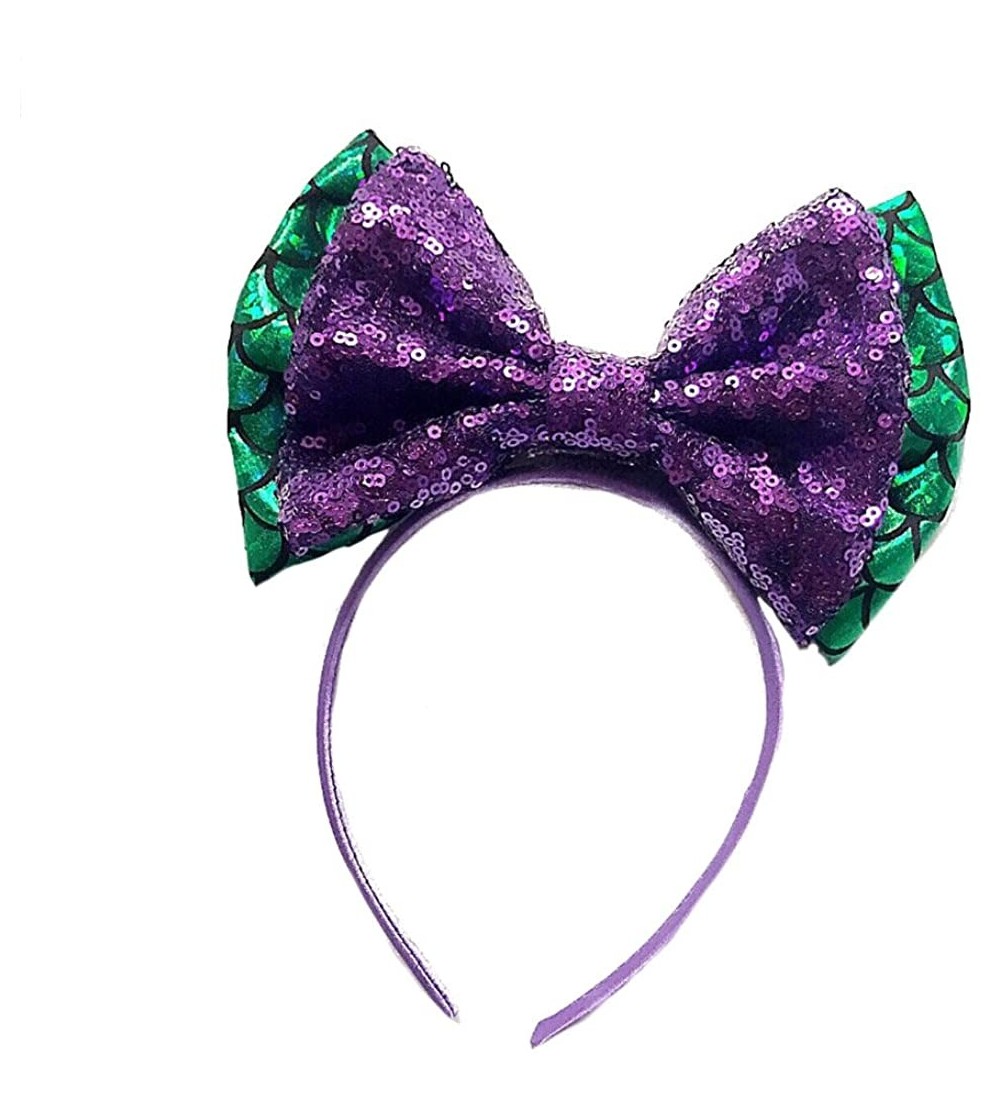 Headbands Baby Girls Mermaid Sequins Big Bow Headband Bling Fish Scales Bowknot Party Hair Accessory - Green - CK18ECWU2M3 $9.34