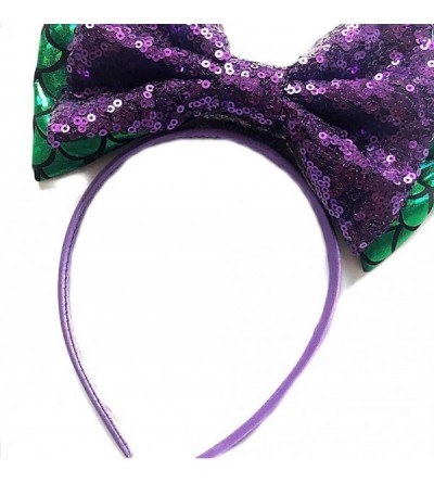 Headbands Baby Girls Mermaid Sequins Big Bow Headband Bling Fish Scales Bowknot Party Hair Accessory - Green - CK18ECWU2M3 $9.34