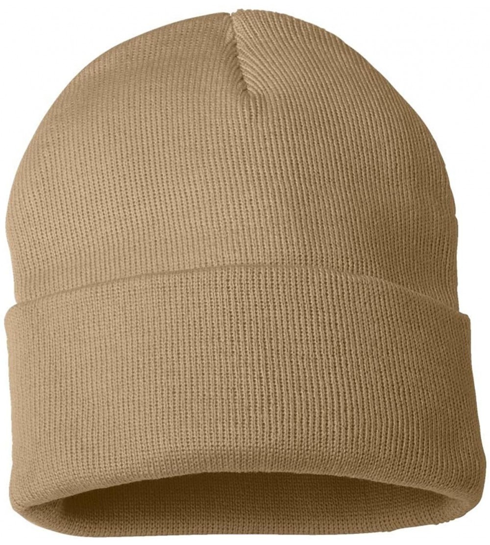 Skullies & Beanies SP12 - 12 Inch Solid Knit Beanie - Khaki - CY12EGZAP05 $10.43