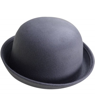 Fedoras Women Wool Felt Bowler Hat Derby Church Fedora Hat Roll-up Brim Party Hat - Gray - C018KNK9DQR $33.84