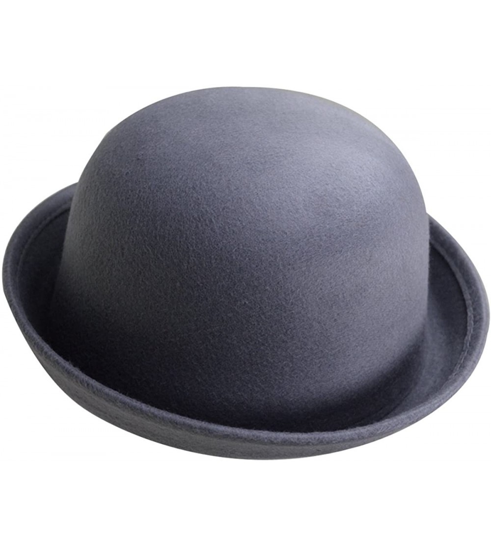 Fedoras Women Wool Felt Bowler Hat Derby Church Fedora Hat Roll-up Brim Party Hat - Gray - C018KNK9DQR $33.45