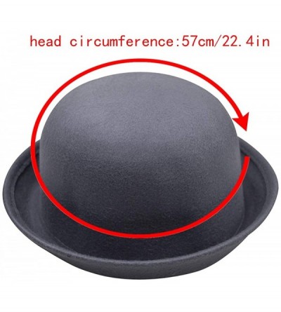 Fedoras Women Wool Felt Bowler Hat Derby Church Fedora Hat Roll-up Brim Party Hat - Gray - C018KNK9DQR $29.91