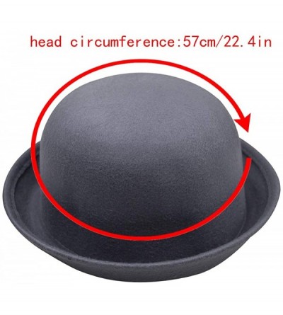 Fedoras Women Wool Felt Bowler Hat Derby Church Fedora Hat Roll-up Brim Party Hat - Gray - C018KNK9DQR $12.59