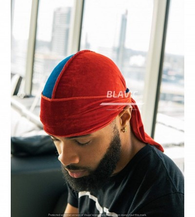 Baseball Caps Velvet Durag 360 Waves Extra Long Straps for Men - 2 Tone Blue/Red - CG1948EMC08 $17.60