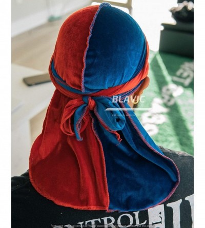 Baseball Caps Velvet Durag 360 Waves Extra Long Straps for Men - 2 Tone Blue/Red - CG1948EMC08 $17.60