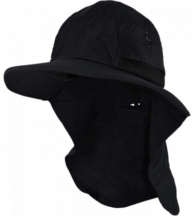 Sun Hats MG Nylon Juniper 4 Panel Safari Wide Brim Flap Cap Hat - Black - CB199SK7Y9Y $24.80