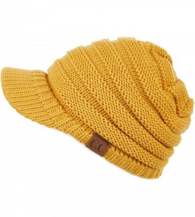 Visors Hatsandscarf Exclusives Women's Ribbed Knit Hat with Brim (YJ-131) - Mustard - C312N201OAZ $25.66