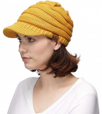 Visors Hatsandscarf Exclusives Women's Ribbed Knit Hat with Brim (YJ-131) - Mustard - C312N201OAZ $16.29