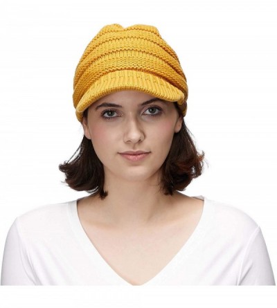 Visors Hatsandscarf Exclusives Women's Ribbed Knit Hat with Brim (YJ-131) - Mustard - C312N201OAZ $16.29