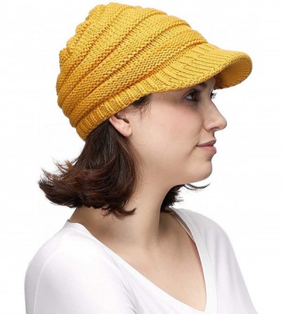 Visors Hatsandscarf Exclusives Women's Ribbed Knit Hat with Brim (YJ-131) - Mustard - C312N201OAZ $16.29