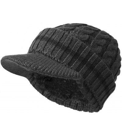 Skullies & Beanies Men's Knit Beanie Visor Skullcap Cadet Newsboy Cap Ski Winter Hat - Stripe-grey - C7182GE4GGK $22.79