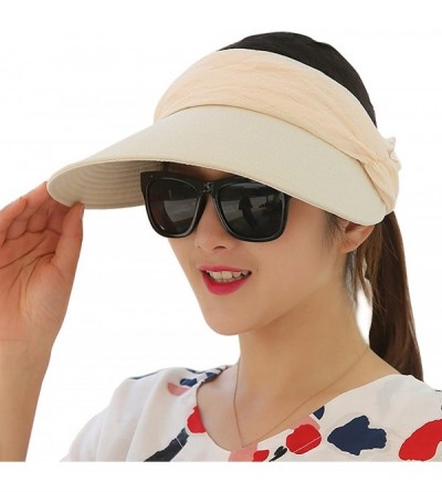 Sun Hats Floppy Summer UPF50+ Foldable Sun Beach Hats Accessories Wide Brim for Women - Beige Empty Top - C717YEEGL47 $9.17