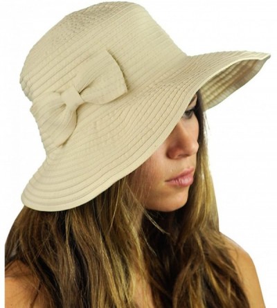 Sun Hats Women's Bow Accent Crushable Packable up Brim Beach Sun Hat - Natural - CF12E37N19J $13.08