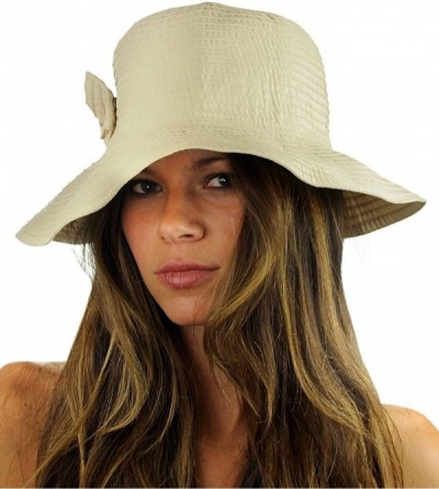 Sun Hats Women's Bow Accent Crushable Packable up Brim Beach Sun Hat - Natural - CF12E37N19J $13.08