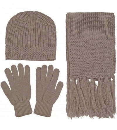 Skullies & Beanies Women's 3 Piece Winter Set - Knitted Beanie- Scarf- Gloves - Khaki - CL187MR4TL9 $17.92