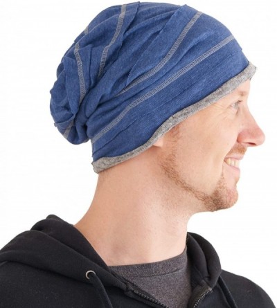 Skullies & Beanies Slouchy Linen Beanie Hat - Mens Lightweight Knit Hat Womens Baggy Summer Slouch - Blue - CS18ULU9E3H $36.22