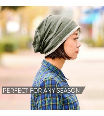 Skullies & Beanies Slouchy Linen Beanie Hat - Mens Lightweight Knit Hat Womens Baggy Summer Slouch - Blue - CS18ULU9E3H $36.22