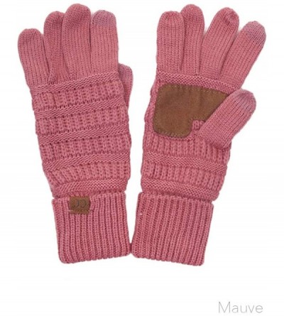Skullies & Beanies 3pc Set Trendy Warm Chunky Soft Stretch Cable Knit Pom Pom Beanie- Scarves and Gloves Set - Mauve - CY18KO...