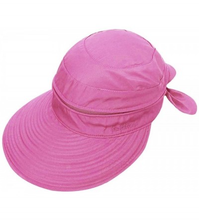 Sun Hats Women Bowknot Sun Hat Wide Large Brim Visor Hat Cap Summer Beach Hat - Rose Red - CH12HORO63Z $19.13