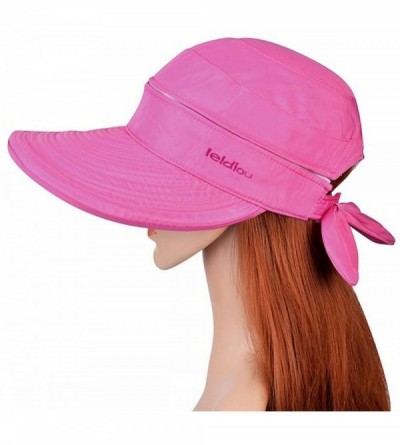 Sun Hats Women Bowknot Sun Hat Wide Large Brim Visor Hat Cap Summer Beach Hat - Rose Red - CH12HORO63Z $19.13