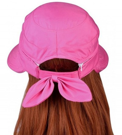 Sun Hats Women Bowknot Sun Hat Wide Large Brim Visor Hat Cap Summer Beach Hat - Rose Red - CH12HORO63Z $19.13