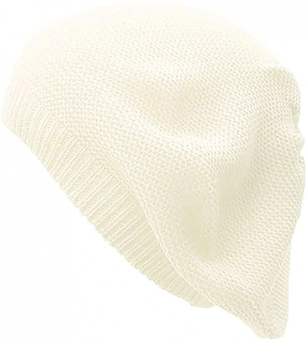 Berets JTL Beret Beanie Hat for Women Fashion Light Weight Knit Solid Color - Ivory - CF18Q9O0TGK $9.40