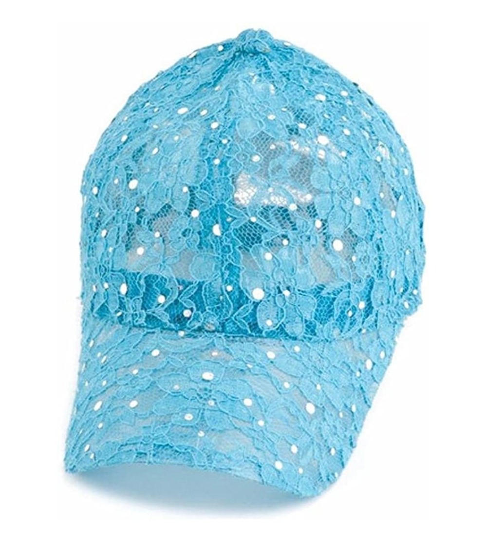 Baseball Caps Women's Lace Glitter Sequin Baseball Hat Cap - Turquoise - CH183AZUA37 $28.48