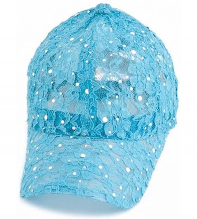Baseball Caps Women's Lace Glitter Sequin Baseball Hat Cap - Turquoise - CH183AZUA37 $33.03