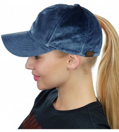 Baseball Caps Ponycap Messy High Bun Ponytail Soft Velvet Adjustable Baseball Cap Hat - Denim - C0187DRHRZN $13.74