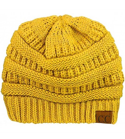 Skullies & Beanies Unisex Chunky Soft Stretch Cable Knit Warm Fuzzy Lined Skully Beanie - Mustard - CV1937O43A9 $13.48