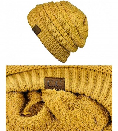 Skullies & Beanies Unisex Chunky Soft Stretch Cable Knit Warm Fuzzy Lined Skully Beanie - Mustard - CV1937O43A9 $13.48