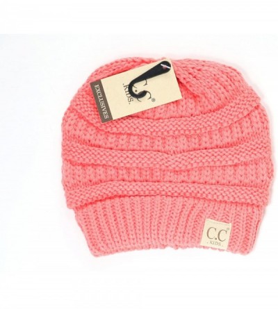 Skullies & Beanies Women's Kids Solid CC Beanie - Coral - CL1859Q9E0D $14.96