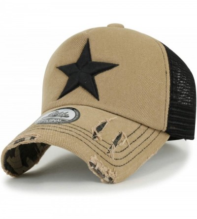 Baseball Caps Star Embroidery tri-Tone Trucker Hat Adjustable Cotton Baseball Cap - Beige - CT18SHWR34G $44.13