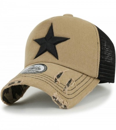 Baseball Caps Star Embroidery tri-Tone Trucker Hat Adjustable Cotton Baseball Cap - Beige - CT18SHWR34G $24.71