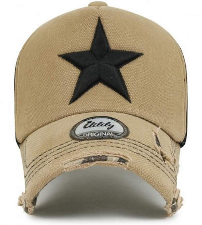 Baseball Caps Star Embroidery tri-Tone Trucker Hat Adjustable Cotton Baseball Cap - Beige - CT18SHWR34G $24.71