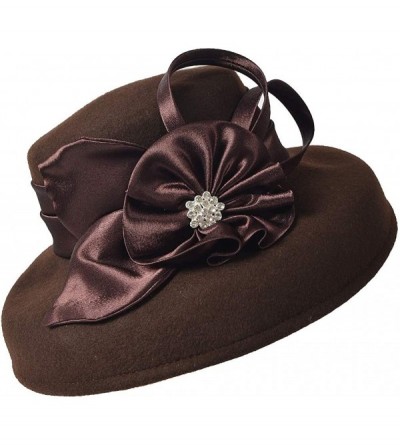 Bucket Hats Elegant Women Wool Felt Floral Trimmed Cloche Bucket Winter Church Hats - Brown - C018KR2ZI5U $29.52