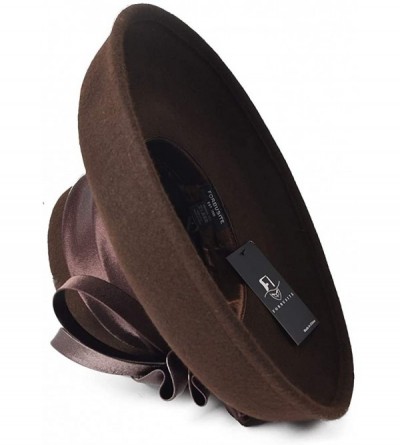 Bucket Hats Elegant Women Wool Felt Floral Trimmed Cloche Bucket Winter Church Hats - Brown - C018KR2ZI5U $70.32