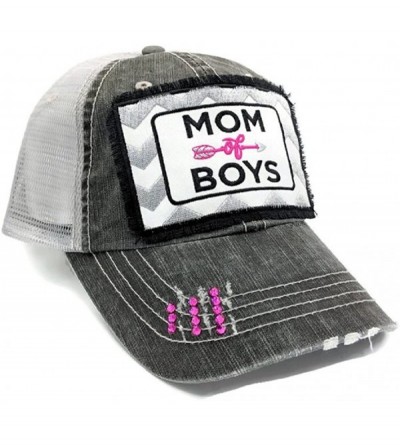 Baseball Caps Women's Mom of Boys Bling Patch Baseball Cap - Distressedgrey/Custom - CN18CC7NIHX $15.96