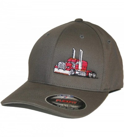 Baseball Caps Trucker Truck Hat Big Rig Cap Flexfit - Grey W/ Red - CB18UL7WXG5 $52.38