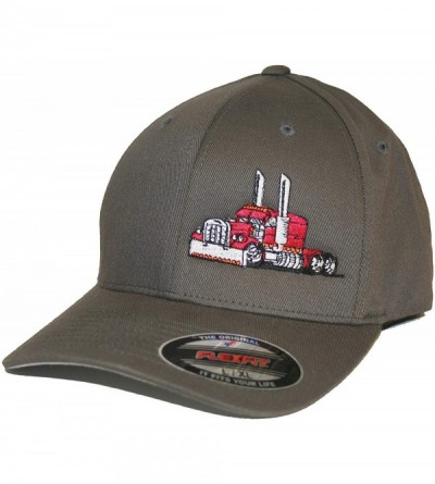 Baseball Caps Trucker Truck Hat Big Rig Cap Flexfit - Grey W/ Red - CB18UL7WXG5 $26.19