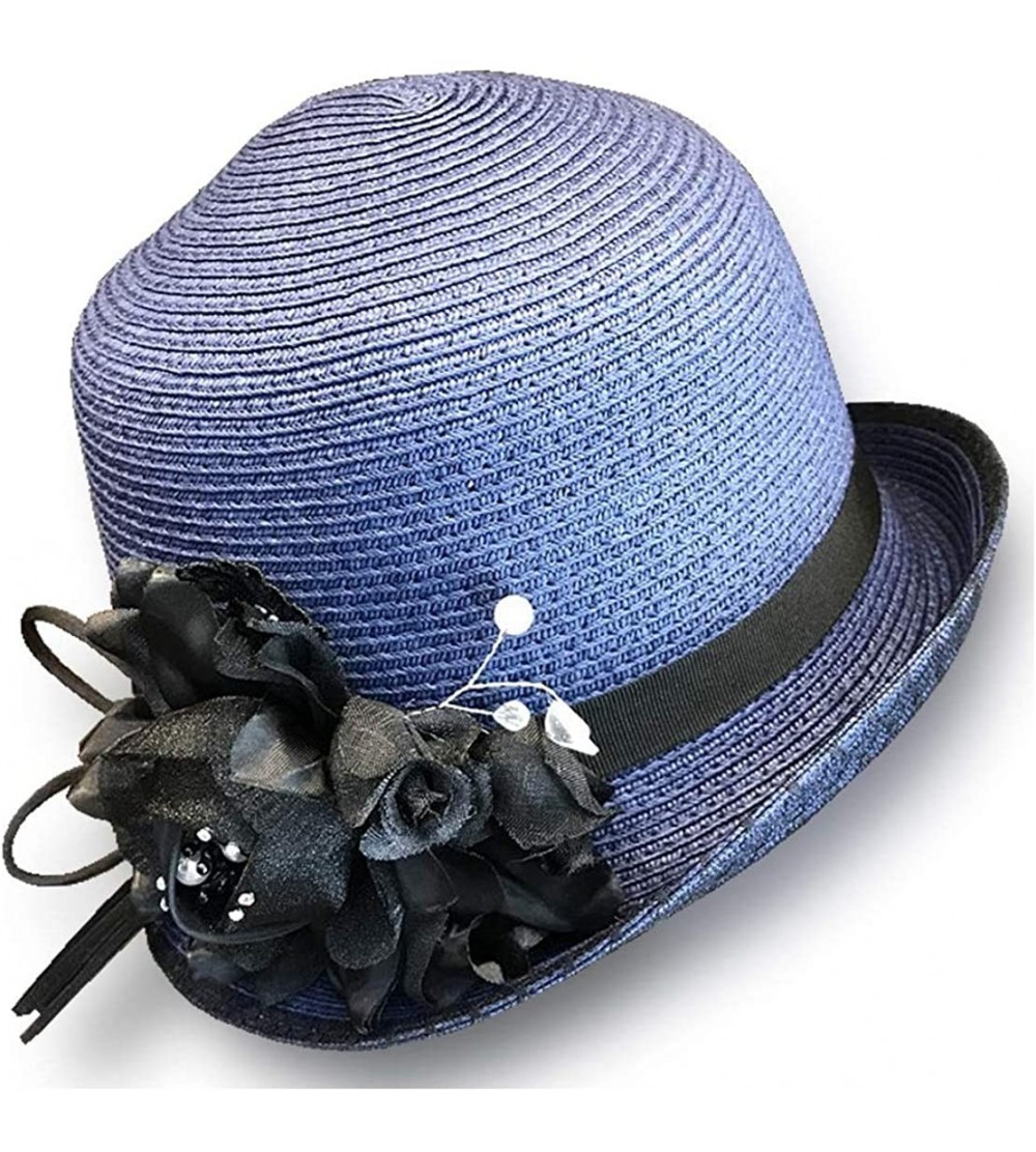 Sun Hats Women Cloche Straw Hat Derby Gatsby 20s - Navy Blue - CP18CKKL4UR $20.27