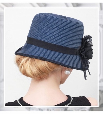Sun Hats Women Cloche Straw Hat Derby Gatsby 20s - Navy Blue - CP18CKKL4UR $20.27