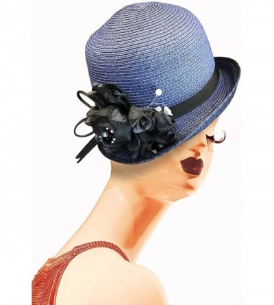 Sun Hats Women Cloche Straw Hat Derby Gatsby 20s - Navy Blue - CP18CKKL4UR $20.27