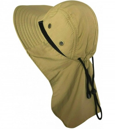 Sun Hats Men Women Boonie Bucket Hat with Neck Flap Wide Brim UV Protection Sun Hat Cap Packable Adjustable - Khaki - CD18R4O...