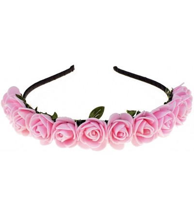 Headbands Boho Floral Crown Rose Flower Headband Hair Wreath - Pink - CS12K5234VV $19.08