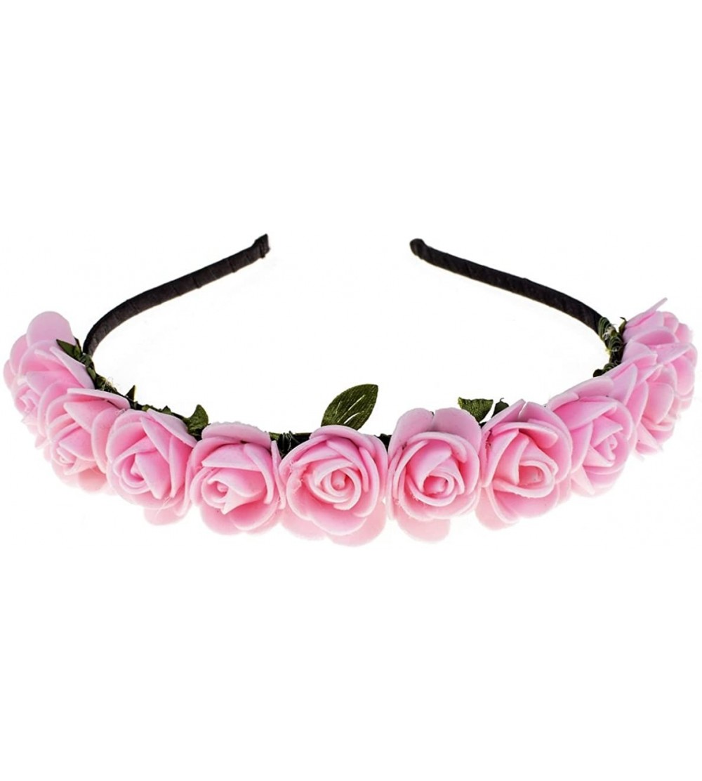 Headbands Boho Floral Crown Rose Flower Headband Hair Wreath - Pink - CS12K5234VV $10.35